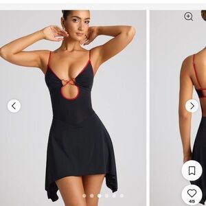 Elegant Black Mini Dress with Red Accents